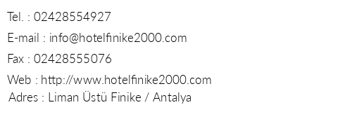 Hotel Finike 2000 telefon numaralar, faks, e-mail, posta adresi ve iletiim bilgileri
